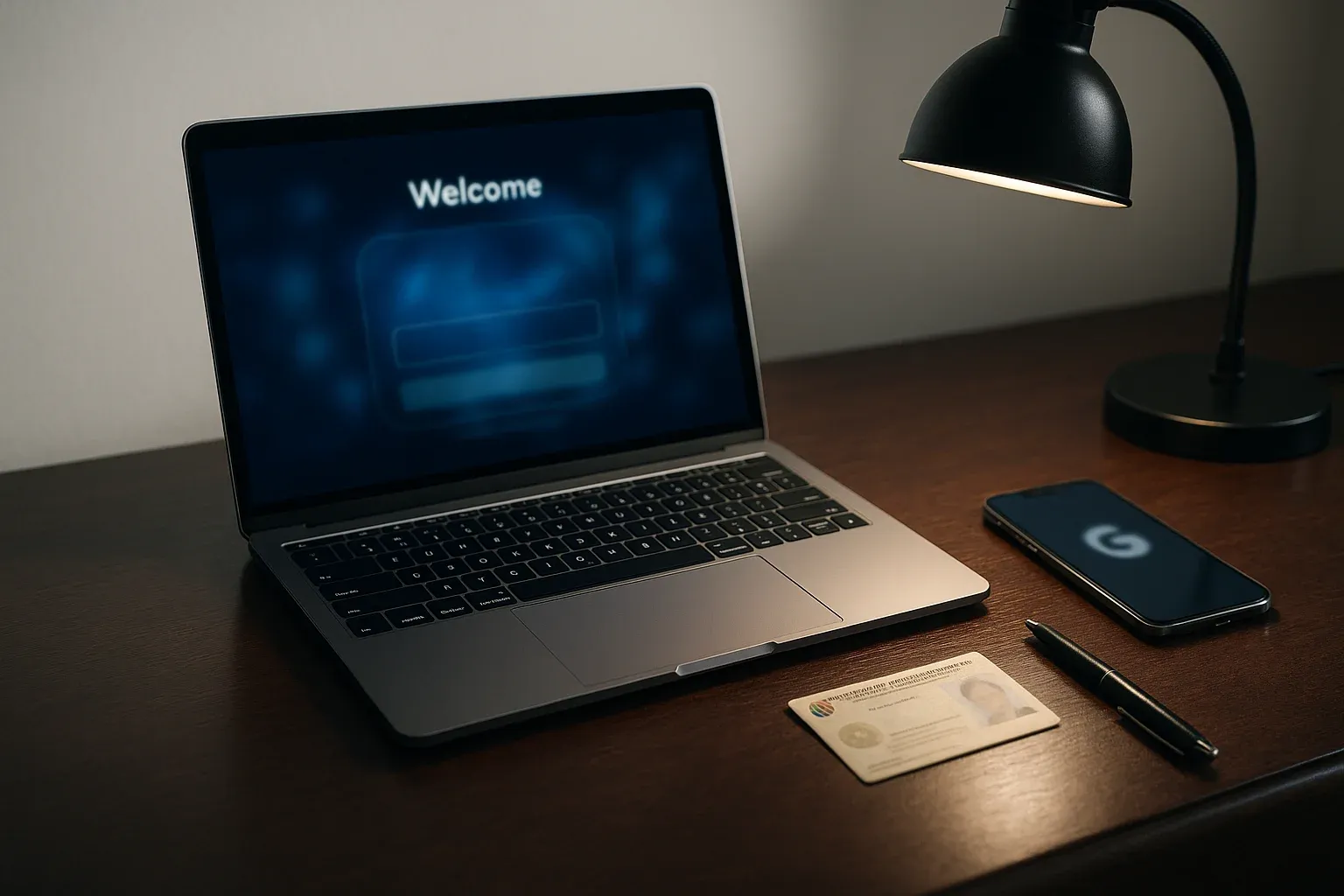 Premium online casino account creation on laptop with ID and smartphone